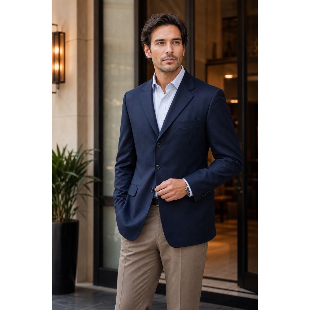 Bachrach Navy Wool Blazer Mens 44L Classic 3-Button Sport Coat